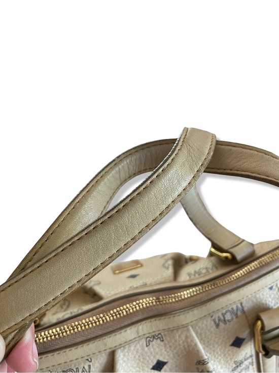 MCM Cream and Black Visetos 2-way Shopper Tote